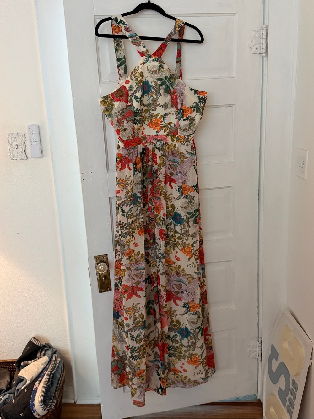 Floral Halter Neck Maxi Dress - Multicolor